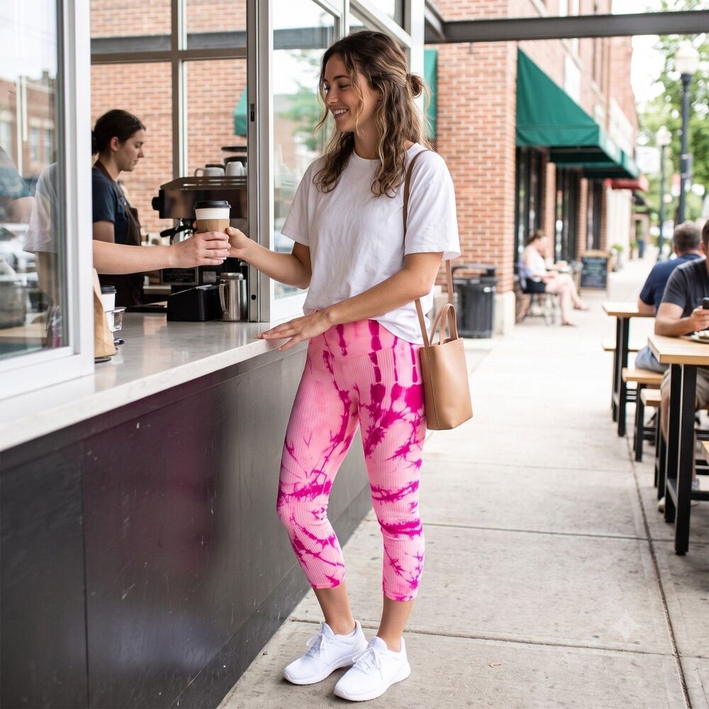 PINK ACTIVE Victoria's Secret High Waist Leggings Women S Neon Pink Tie Dye Gym - Picture 1 of 7
